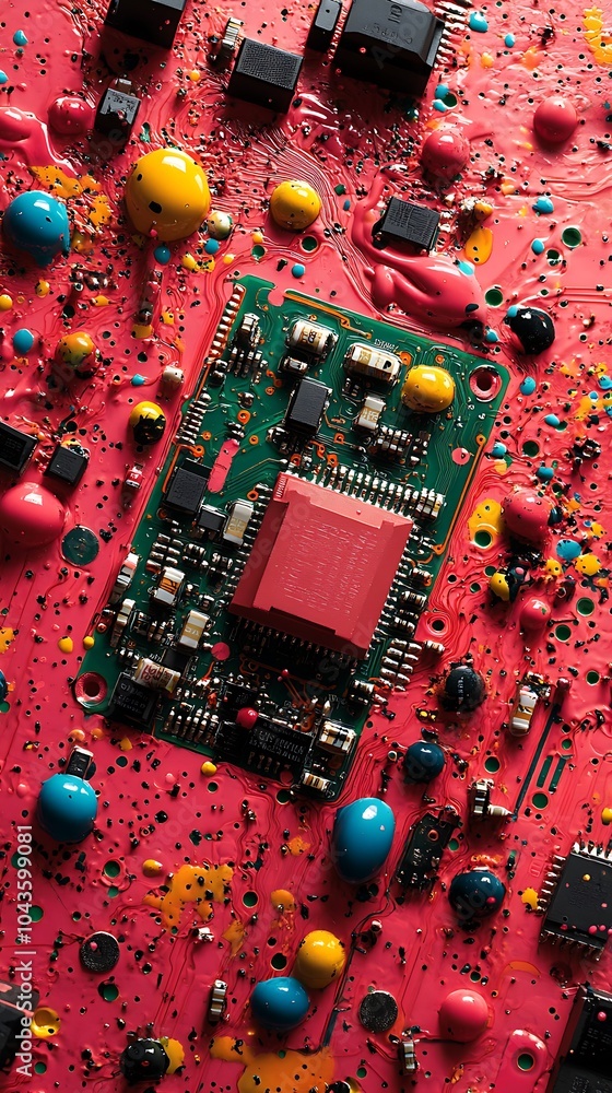 Poster vibrant circuit board with intricate patterns and colors