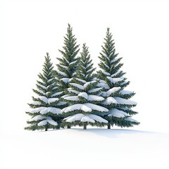 Obraz premium Evergreen trees covered in snow, isolated on white background.