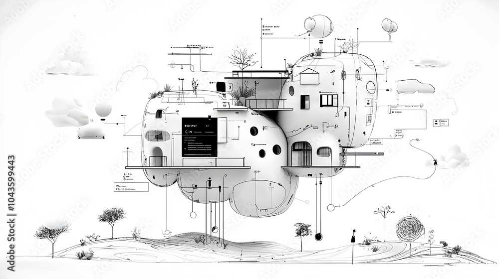 Poster Cross section of a website wireframe displaying the stacked layout and structure of key interface elements including headers menus and content areas
