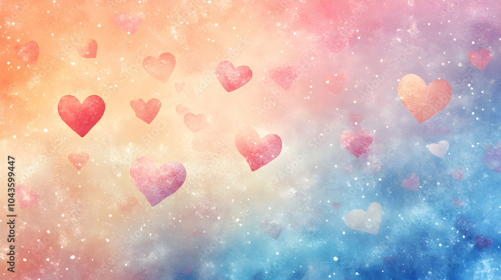 Poster a soft water background with floating small pastel hearts creating a gentle and whimsical atmosphere