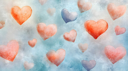 Fototapeta premium Soft Pastel Hearts Floating on Gentle Water Surface, Ideal for Romantic and Whimsical Themes