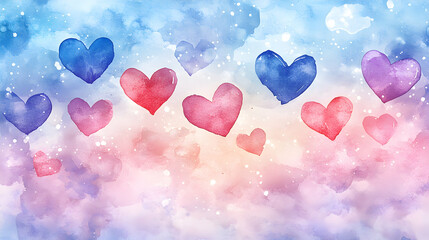 Soft Water Background with Floating Pastel Hearts in a Delicate Pattern