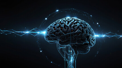 Glowing Brain with Wires and Halo Connection