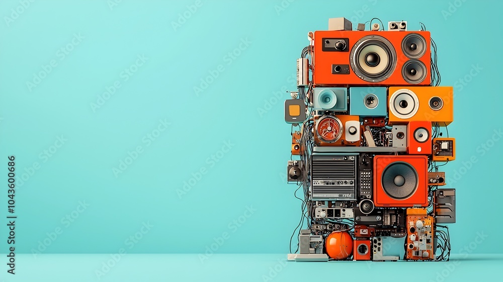 Poster Detailed 3D cross section diagram showcasing the intricate layers and components of a comprehensive home theatre entertainment system including speakers projectors and complex wiring setup