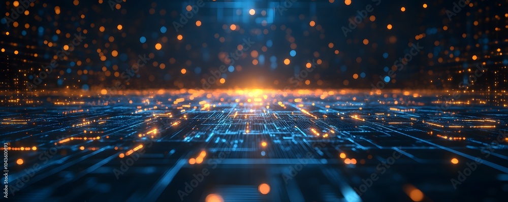 Poster abstract technology background with glowing lines and bokeh lights