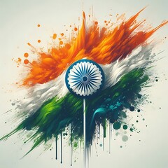 India Flag Background with Brush Style and Halftone Effect. Indian Tricolor National Flag Illustration with Grunge Concept
