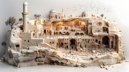 Fototapeta premium Detailed 3D cross section showcasing the intricate architecture and design elements of an ornate Islamic mosque including the towering minaret prayer hall
