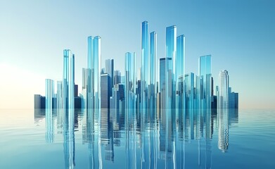 The intersection of urban skyline and water surface