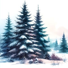 Watercolor winter night forest, hand paint background. Christmas and New Year illustration for greeting card, invitation, poster.
