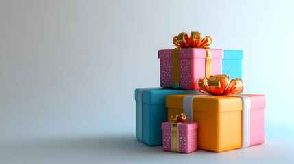 Obraz premium A Vibrant Stack of Colorful Gift Boxes Arranged on a Clean White Background