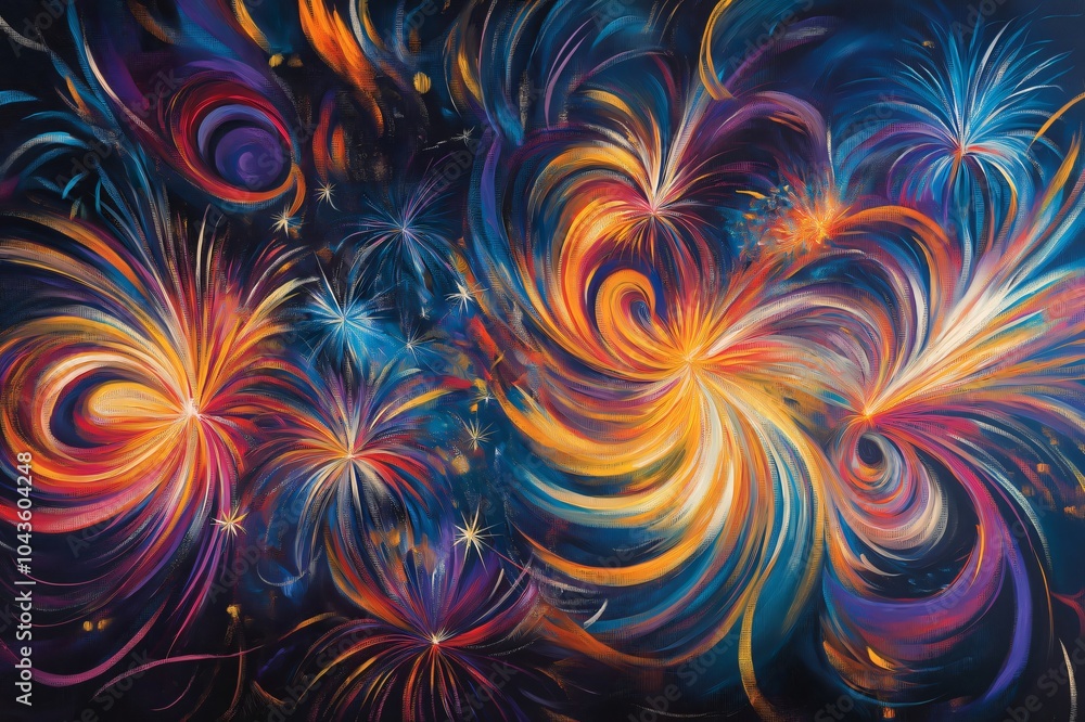 Aufkleber abstract painting of colorful fireworks exploding in the night sky, creating a sense of energy and e