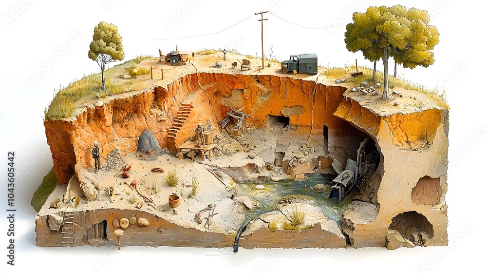 Aufkleber detailed cross section of layered canyon revealing geological history and erosion patterns sediment 