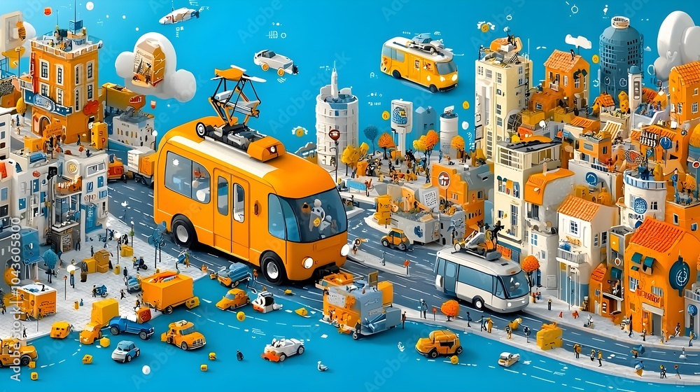 Poster detailed cross section showcasing the integrated transportation networks buildings and iot sensor sy