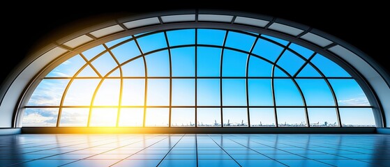 Obraz premium Spacious modern window with a stunning view of the sky, illuminated by sunlight.