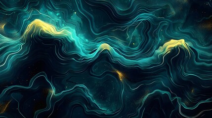 Obraz premium Abstract Wavy Background with Golden Lines and Turquoise Hues