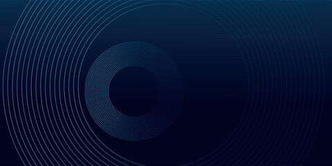 Abstract blue glowing geometric lines on dark blue background. Modern shiny blue circle lines pattern. Futuristic technology concept. Suit for cover, poster,