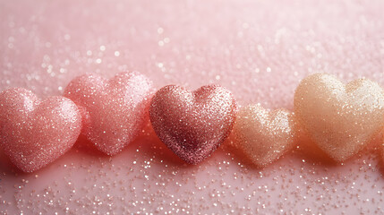 Fototapeta premium Glittery Hearts on Soft Blush Background with Subtle Texture
