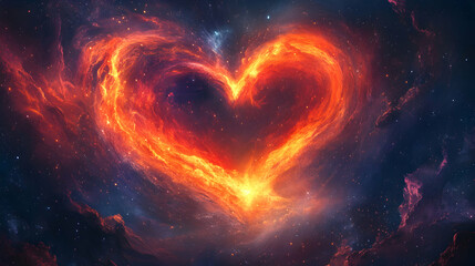 Fototapeta premium Swirling Glowing Heart Shapes in the Cosmic Center of a Galaxy