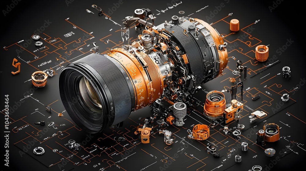 Poster detailed cross section view of a mechanism showcasing the intricate arrangement and of its various o
