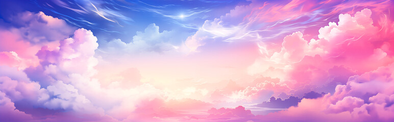 Dreamy Sky with Soft Pastel Clouds and Serene Horizon Banner with space for Text