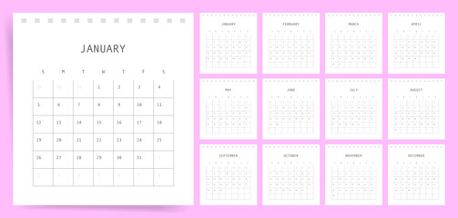 Calendar Design 2025. Clean Grid 2025 Calendar for Wall and Desk. Perfect for easy planning and organization. Ready-to-print annual layout.