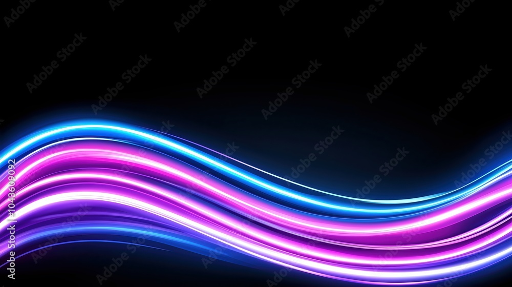 Poster vibrant neon waves in blue and pink on a black background, creating a dynamic and modern visual effe