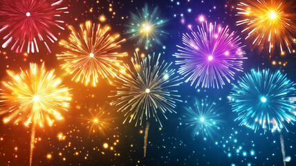 Fototapeta premium Vibrant fireworks display lighting up night sky with colorful bursts