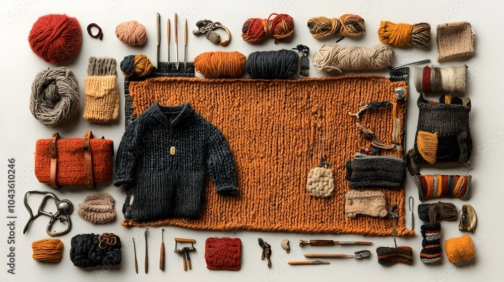 Poster Detailed cross section view showcasing the various elements of a well equipped knitting studio including an array of colorful yarns knitting needles finished projects