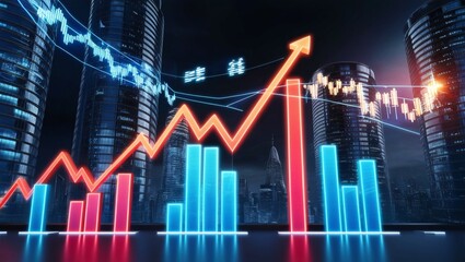 Naklejka premium A computer screen that displays various graphs and data analysis. A businessman analyst scrutinizes digital financial data graphs, employing advanced technology to make insightful investment decisions