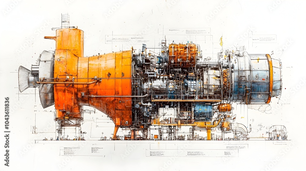 Aufkleber Detailed Cutaway of a Comprehensive Power Plant Displaying Intricate Mechanical Systems Including Turbines Generators and Cooling Components for Efficient Electricity