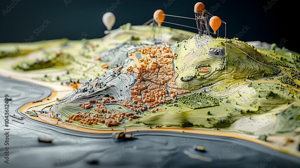 Poster Detailed digital map visualization showing multiple informative layers including terrain population density and transportation network infrastructure  Useful for geographic analysis