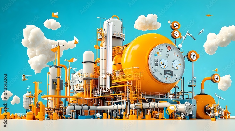 Poster Detailed layered cross section showcasing the complex infrastructure and advanced systems of a state of the art chemical production plant featuring a network of interconnected pipelines reactors