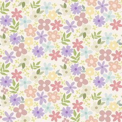 Flower blossoms seamless pattern with pastel color