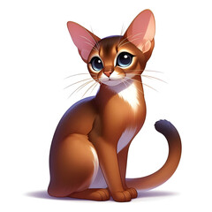 흰 배경, 아비시니안 고양이, 애니메이션 아트 (White background, Abyssinian Cat, animation art)