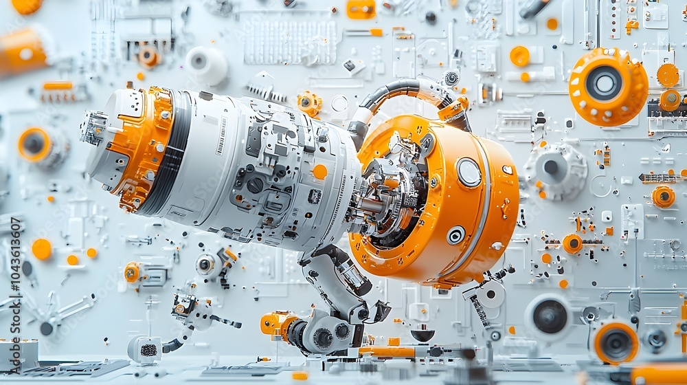 Fototapete detailed layered cross section view of an automated manufacturing assembly line process