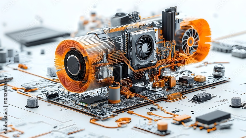 Poster Detailed Layered Cross Section View of the Internal Structure and Components of a Video Game Console Showcasing Cooling Fans Processors Wiring and Other Technical Details