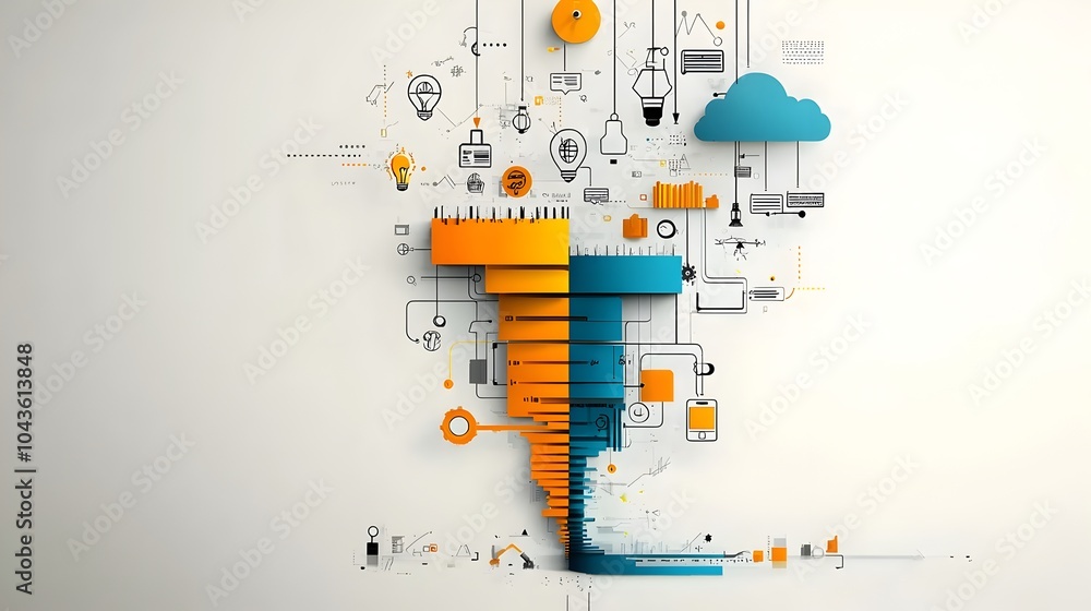Poster Detailed Layered Marketing Funnel Infographic with Color Coded Sections Depicting the Different Phases of a Business Growth Strategy