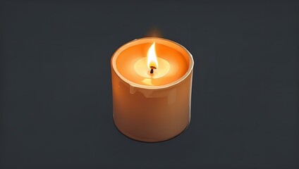 Candle with flame glowing warmly isolated on dark background for relaxation concept