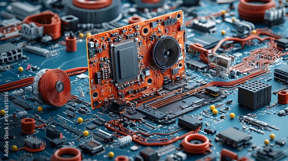 Poster intricate layered cross section of a high tech video game console showcasing its cooling fans proces