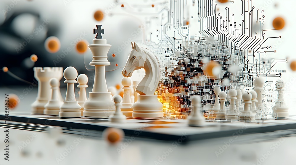 Aufkleber Layered and dimensional chess board with pieces meticulously arranged on a textured 3D surface showcasing the strategic depth and intellectual challenge of the classic game