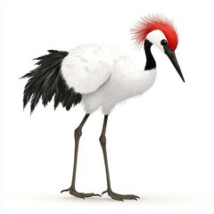 Fototapeta premium A beautifully illustrated crane with striking red and black feathers, showcasing elegance and grace in its pose.