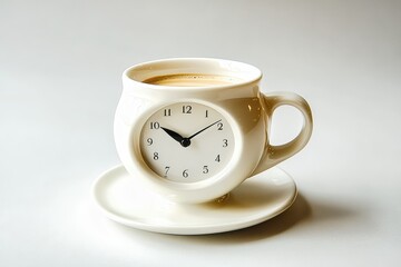 Coffee cup with clock showing coffee break time
