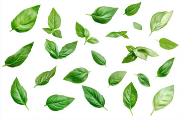Basil leaves isolated on white transparent background
