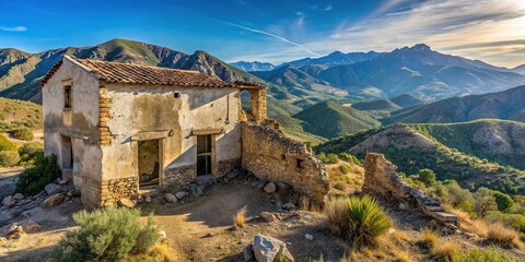 Obraz premium Ruined farmhouse in mountains of southern Granada with forced perspective