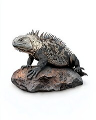 Obraz premium A detailed iguana on a rock, showcasing its unique textures and colors, perfect for nature-themed projects.
