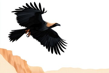 Fototapeta premium A majestic eagle soars gracefully above a rugged landscape, showcasing its powerful wings and keen hunting prowess.