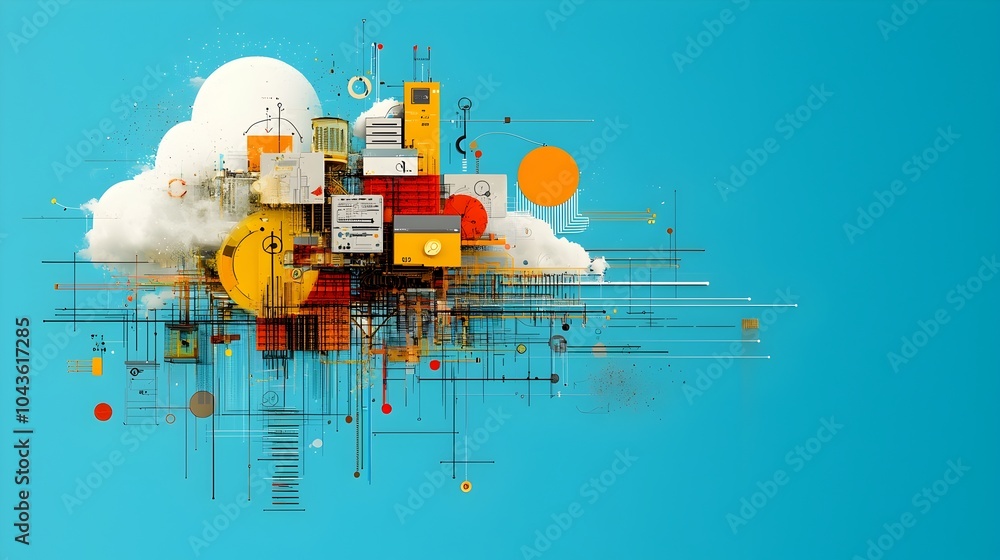 Aufkleber Layered digital cloud showcasing the intricate structure and security protocols of server infrastructure and cloud computing technology