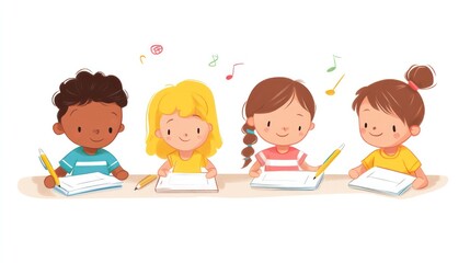 children learning illustrations, kids learning through creative activities, excited to gain new knowledge