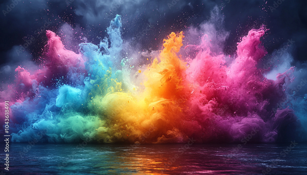 Poster glowing nebula in dark sky, exploding galaxy colors generated by ai