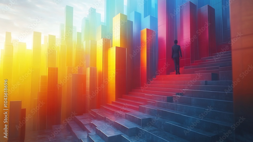 Poster gradient geometric design symbolizing elevation of business ideas into marketready concepts highligh